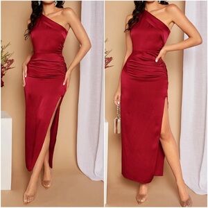 Luxe One Shoulder Satin Formal Evening Party Dress XS S M L